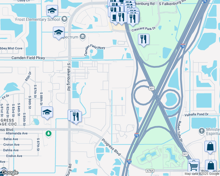 map of restaurants, bars, coffee shops, grocery stores, and more near 4754 Chatterton Way in Riverview