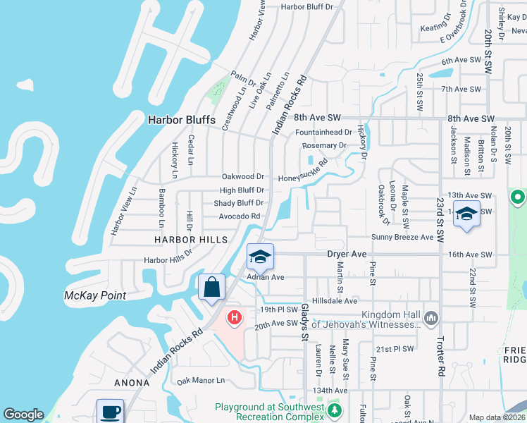 map of restaurants, bars, coffee shops, grocery stores, and more near 3405 Avocado Road in Largo