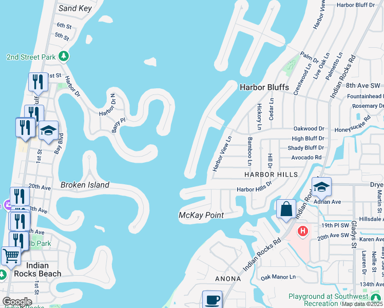 map of restaurants, bars, coffee shops, grocery stores, and more near 423 Buttonwood Lane in Largo
