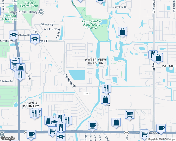 map of restaurants, bars, coffee shops, grocery stores, and more near 1200 14th Circle Southeast in Largo