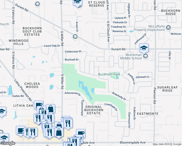 map of restaurants, bars, coffee shops, grocery stores, and more near 2731 Briarpatch Drive in Valrico