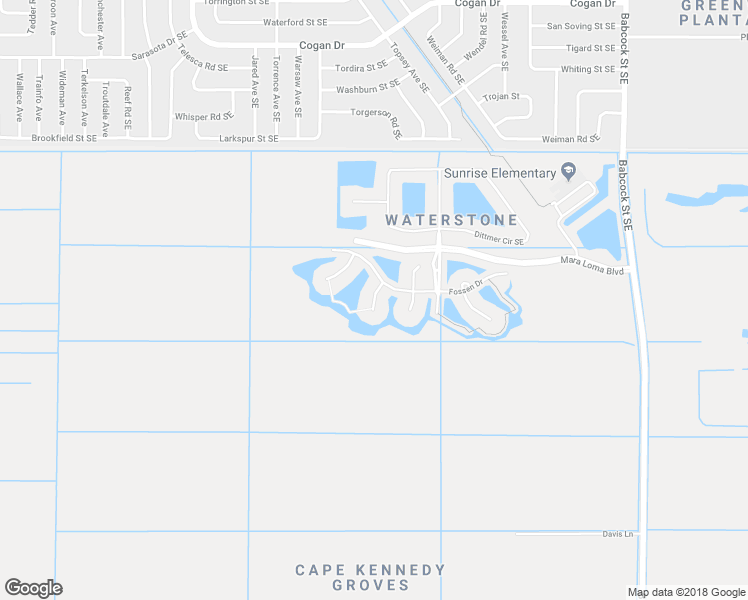 map of restaurants, bars, coffee shops, grocery stores, and more near 3561 Jute Lane Southeast in Palm Bay