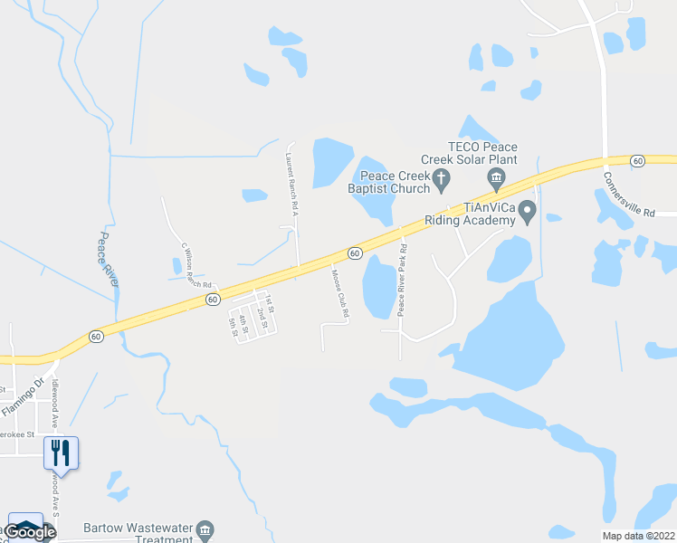 map of restaurants, bars, coffee shops, grocery stores, and more near 2835 Florida 60 in Bartow