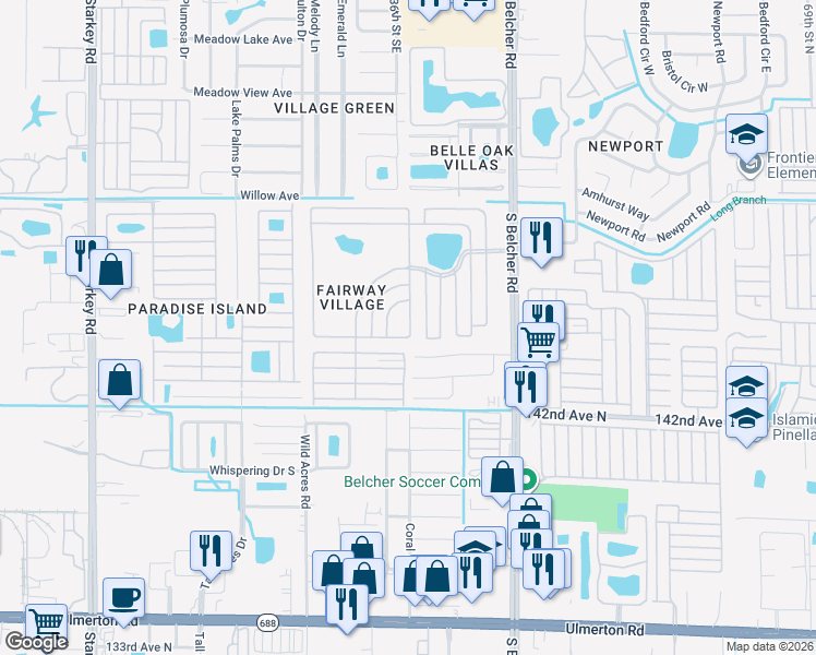 map of restaurants, bars, coffee shops, grocery stores, and more near 294-399 Eagle Drive South in Largo