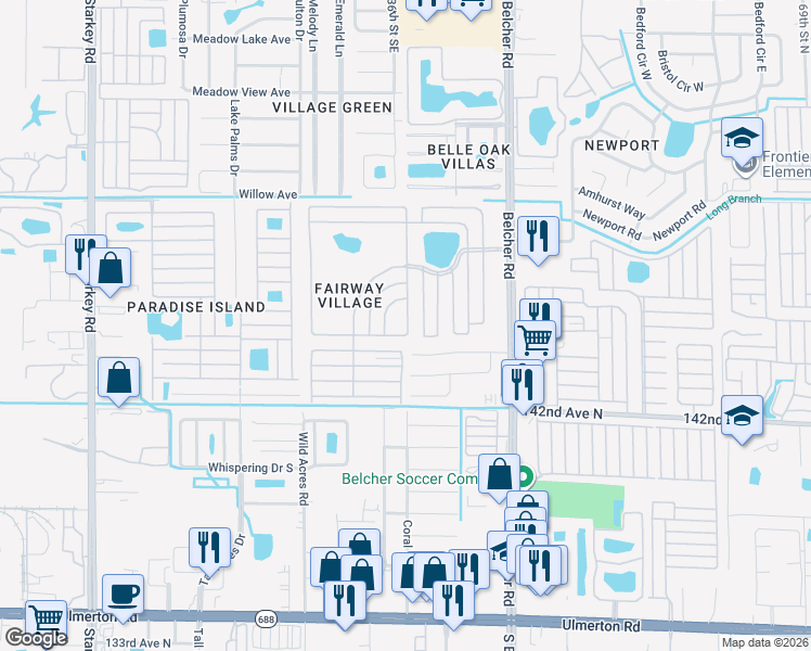 map of restaurants, bars, coffee shops, grocery stores, and more near 294-399 Eagle Drive South in Largo