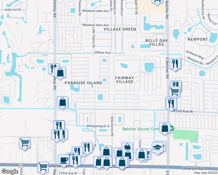 map of restaurants, bars, coffee shops, grocery stores, and more near Grenada in Largo