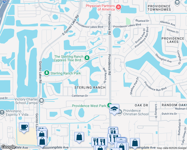 map of restaurants, bars, coffee shops, grocery stores, and more near 2022 Chelam Way in Brandon