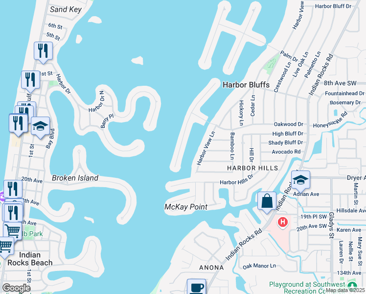map of restaurants, bars, coffee shops, grocery stores, and more near 423 Buttonwood Lane in Largo