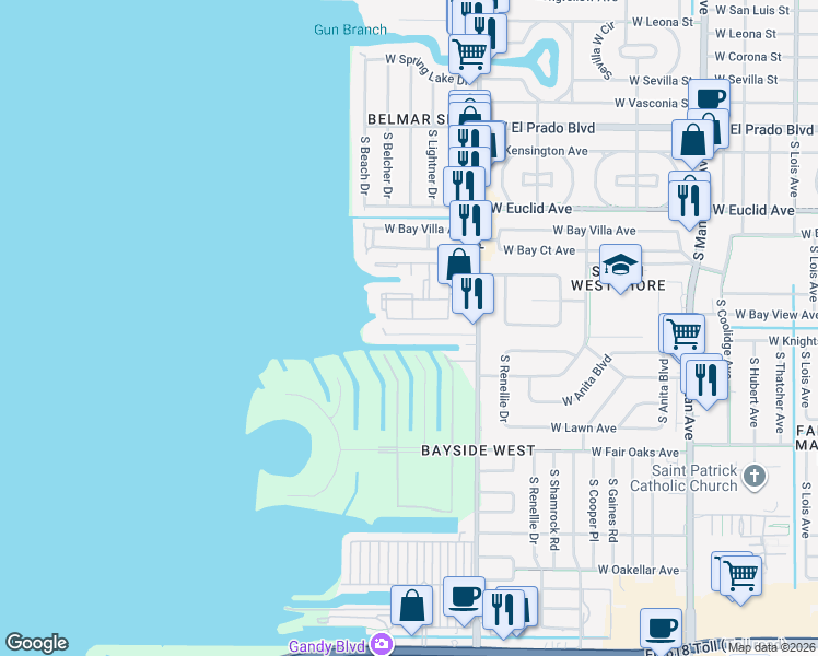 map of restaurants, bars, coffee shops, grocery stores, and more near 4851 West Flamingo Road in Tampa