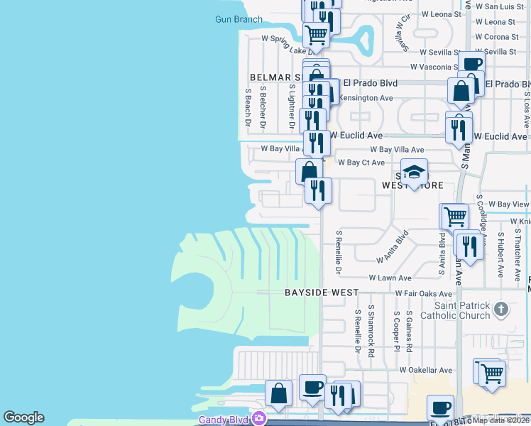 map of restaurants, bars, coffee shops, grocery stores, and more near 4851 West Flamingo Road in Tampa