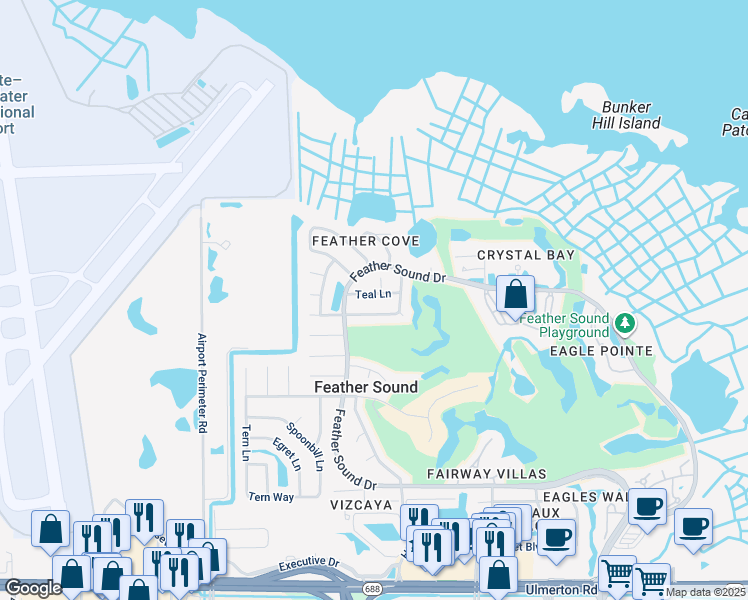 map of restaurants, bars, coffee shops, grocery stores, and more near 2950 Teal Lane in Clearwater