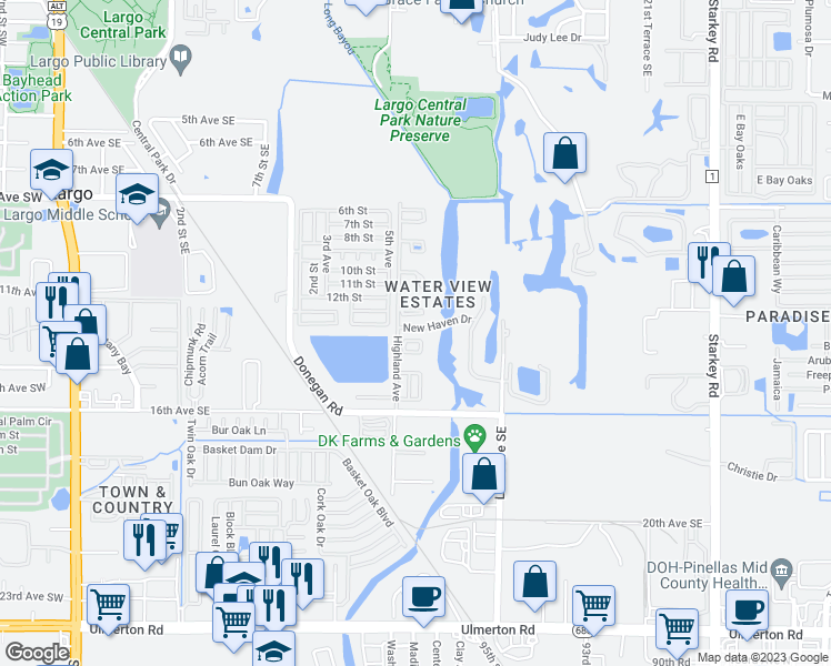 map of restaurants, bars, coffee shops, grocery stores, and more near 1200 14th Circle Southeast in Largo