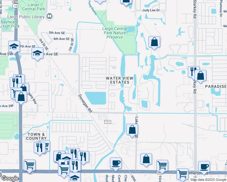 map of restaurants, bars, coffee shops, grocery stores, and more near 1204 Highland Avenue Southeast in Largo