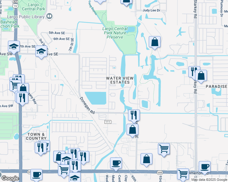 map of restaurants, bars, coffee shops, grocery stores, and more near 1200 14th Circle Southeast in Largo