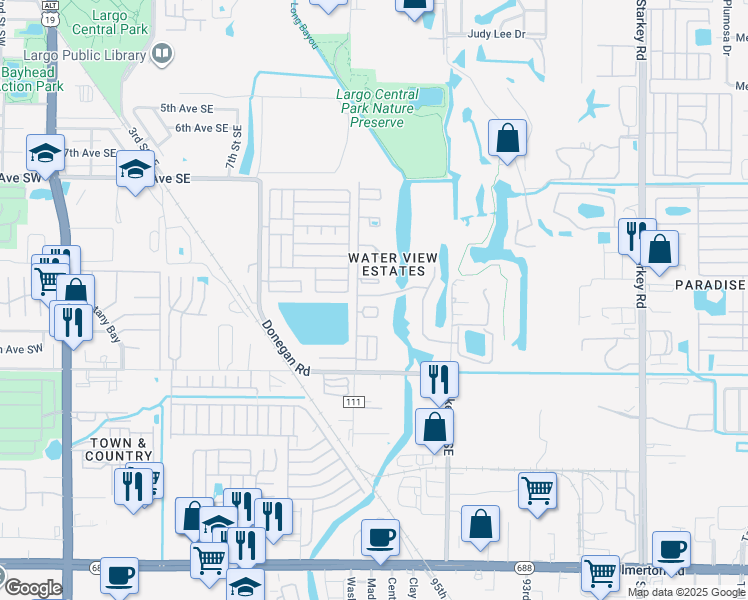 map of restaurants, bars, coffee shops, grocery stores, and more near 1511 12th Court Southeast in Largo