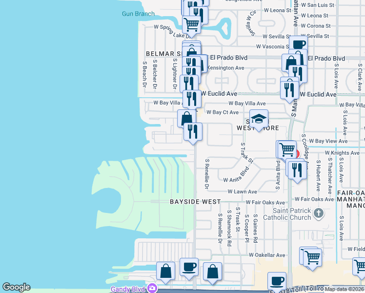 map of restaurants, bars, coffee shops, grocery stores, and more near 4821 West Flamingo Road in Tampa