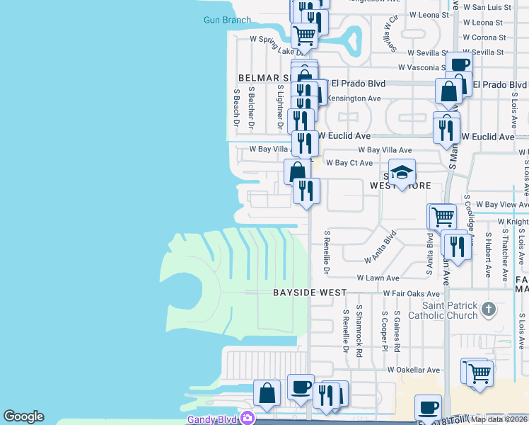 map of restaurants, bars, coffee shops, grocery stores, and more near 4851 West Flamingo Road in Tampa