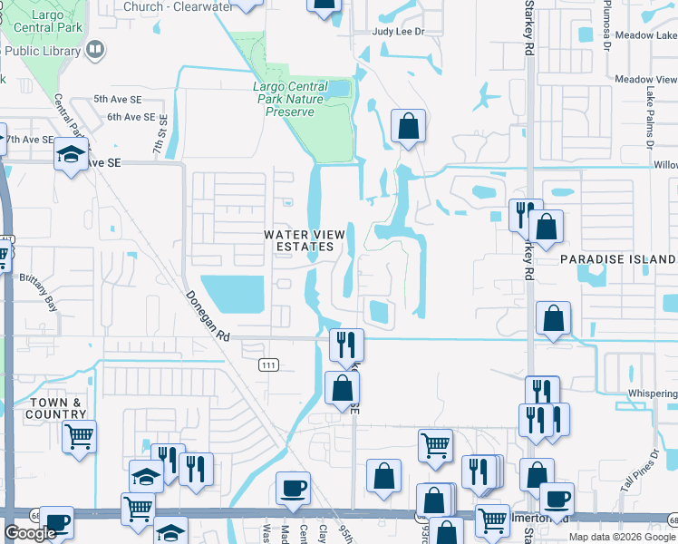 map of restaurants, bars, coffee shops, grocery stores, and more near 1420 Water View Drive West in Largo