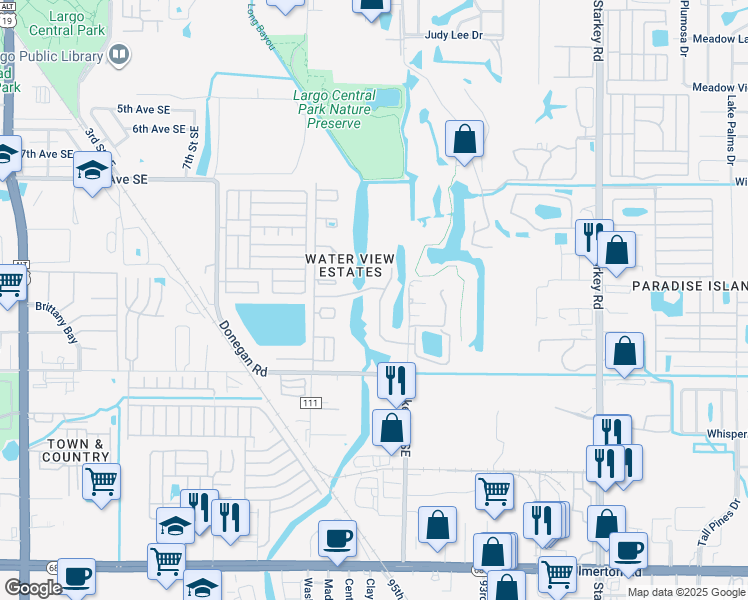 map of restaurants, bars, coffee shops, grocery stores, and more near 1420 Water View Drive West in Largo