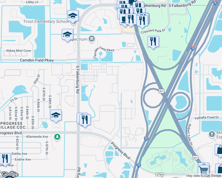 map of restaurants, bars, coffee shops, grocery stores, and more near 4739 Somerset Hill Lane in Riverview