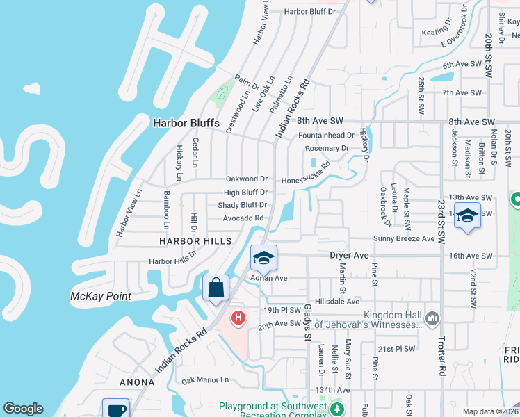 map of restaurants, bars, coffee shops, grocery stores, and more near 3405 Avocado Road in Largo