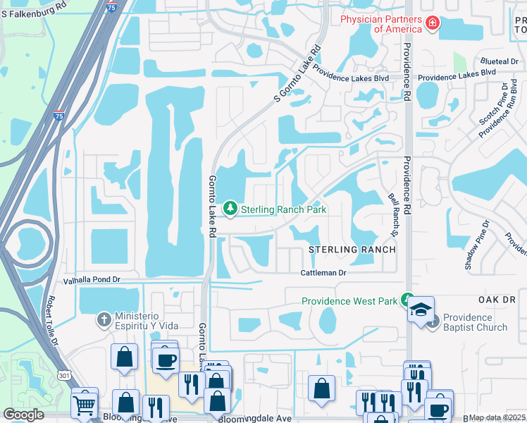 map of restaurants, bars, coffee shops, grocery stores, and more near 2461 Sagemont Drive in Brandon