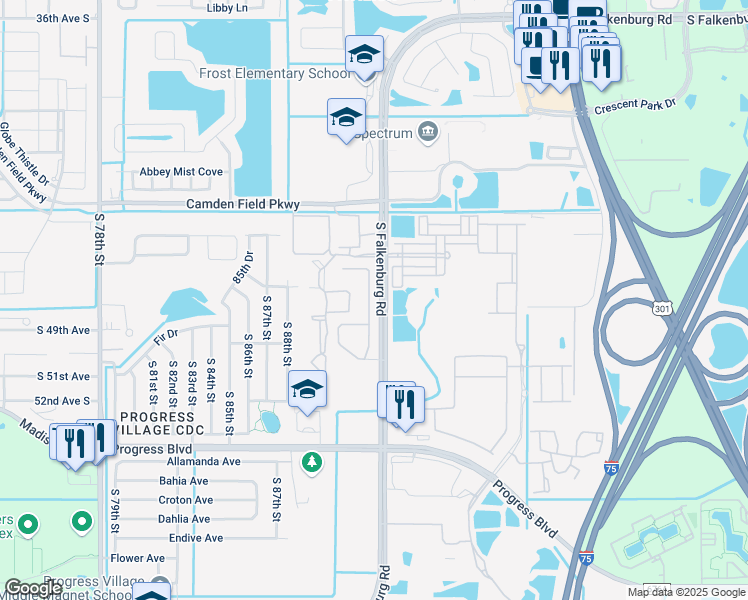 map of restaurants, bars, coffee shops, grocery stores, and more near 4947 White Sanderling Court in Tampa