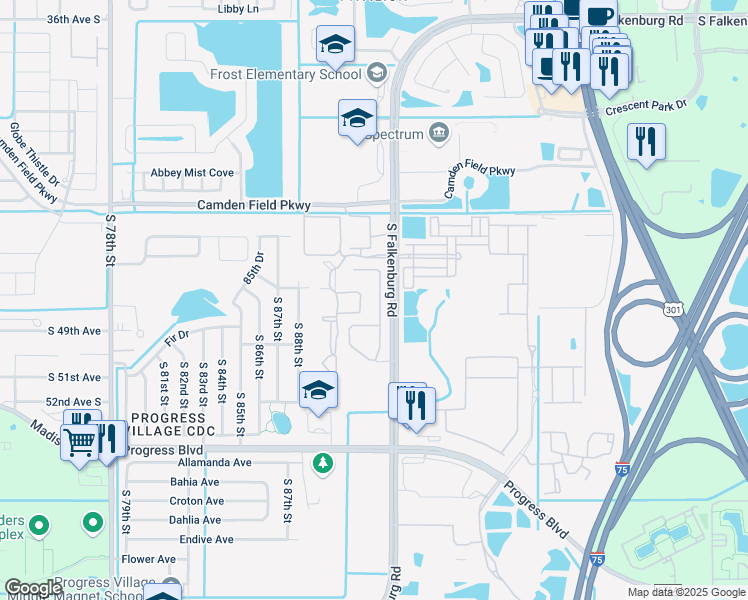 map of restaurants, bars, coffee shops, grocery stores, and more near 4947 White Sanderling Court in Tampa