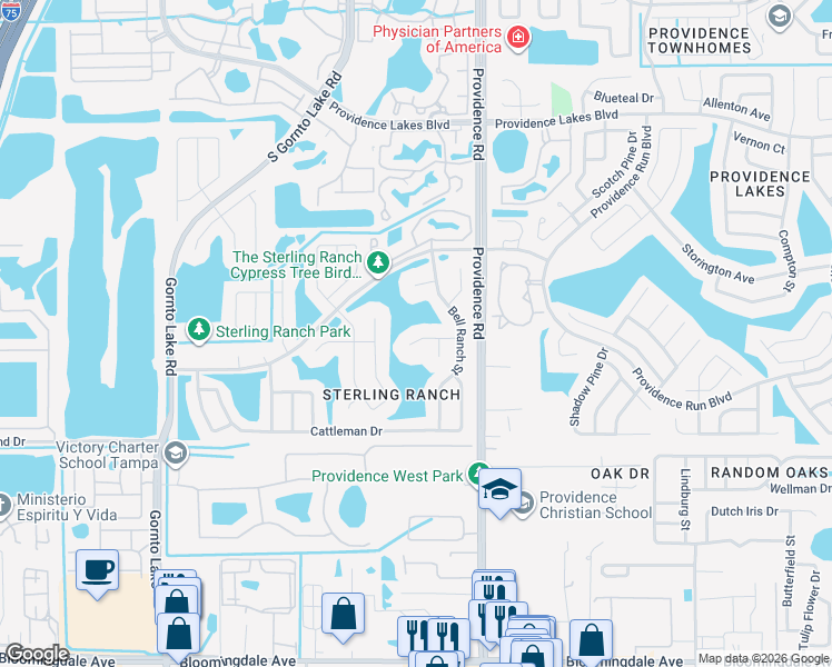 map of restaurants, bars, coffee shops, grocery stores, and more near 2022 Chelam Way in Brandon