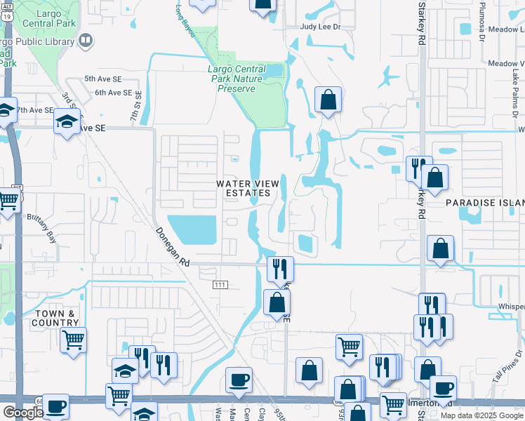 map of restaurants, bars, coffee shops, grocery stores, and more near 1420 Water View Drive West in Largo