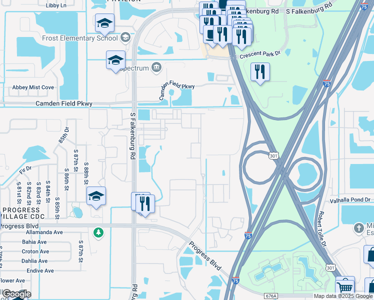 map of restaurants, bars, coffee shops, grocery stores, and more near 4752 Somerset Hill Lane in Riverview