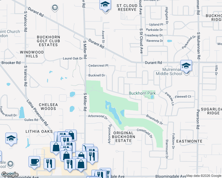 map of restaurants, bars, coffee shops, grocery stores, and more near 2720 Cedarcrest Place in Valrico