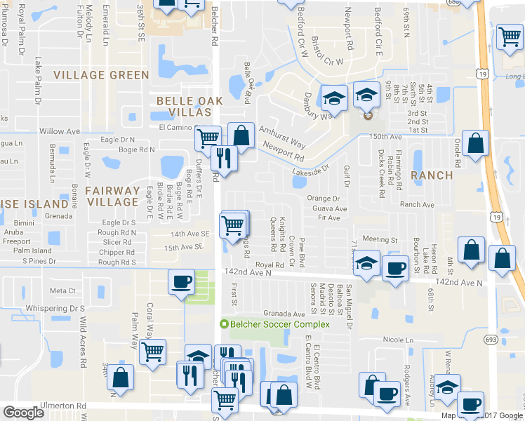 map of restaurants, bars, coffee shops, grocery stores, and more near Windsor Lane in Largo