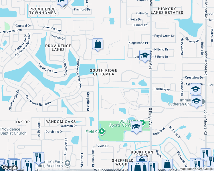 map of restaurants, bars, coffee shops, grocery stores, and more near 2707 Breakwater Court in Brandon