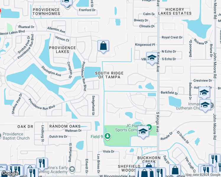 map of restaurants, bars, coffee shops, grocery stores, and more near 2707 Breakwater Court in Brandon