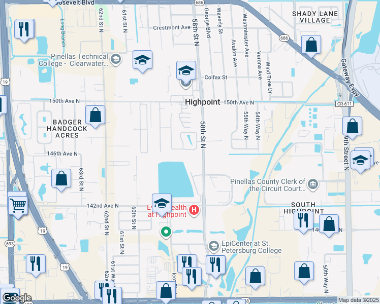map of restaurants, bars, coffee shops, grocery stores, and more near 5838 Toucan Place in Clearwater