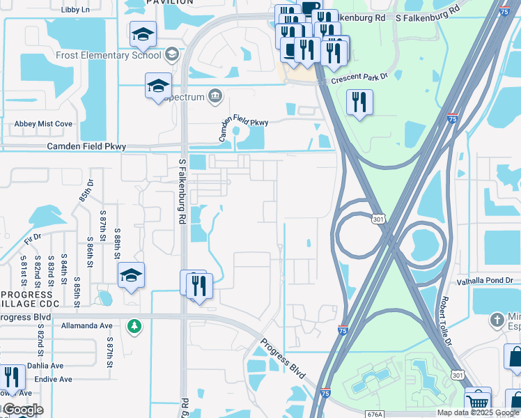 map of restaurants, bars, coffee shops, grocery stores, and more near 4752 Somerset Hill Lane in Riverview