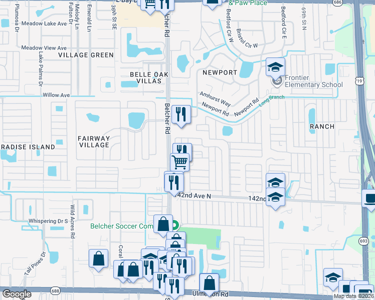 map of restaurants, bars, coffee shops, grocery stores, and more near in Largo