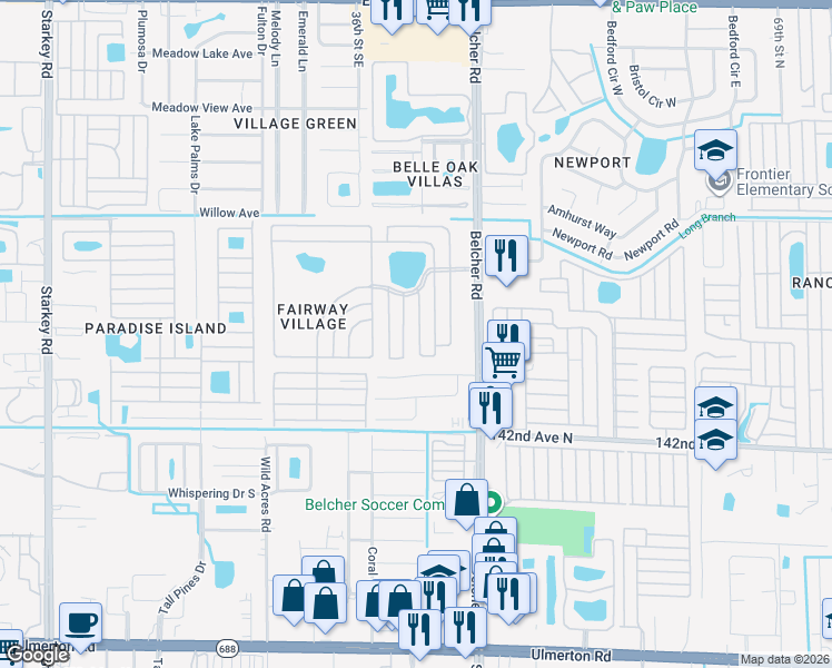 map of restaurants, bars, coffee shops, grocery stores, and more near 213 Birdie Road East in Largo