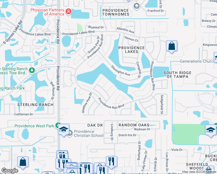 map of restaurants, bars, coffee shops, grocery stores, and more near 1910 Coral Tree Court in Brandon