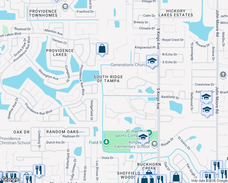map of restaurants, bars, coffee shops, grocery stores, and more near 2703 Breakwater Court in Brandon