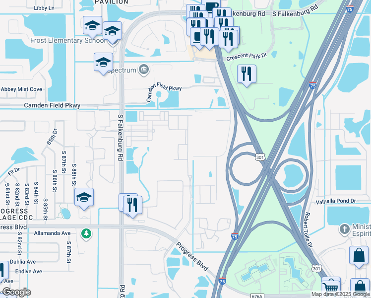 map of restaurants, bars, coffee shops, grocery stores, and more near 4752 Somerset Hill Lane in Riverview