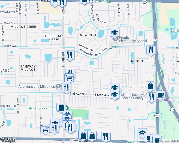map of restaurants, bars, coffee shops, grocery stores, and more near Crown Circle in Largo