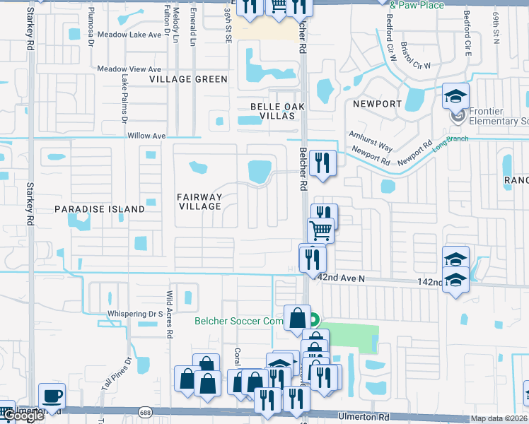 map of restaurants, bars, coffee shops, grocery stores, and more near 213 Birdie Road East in Largo