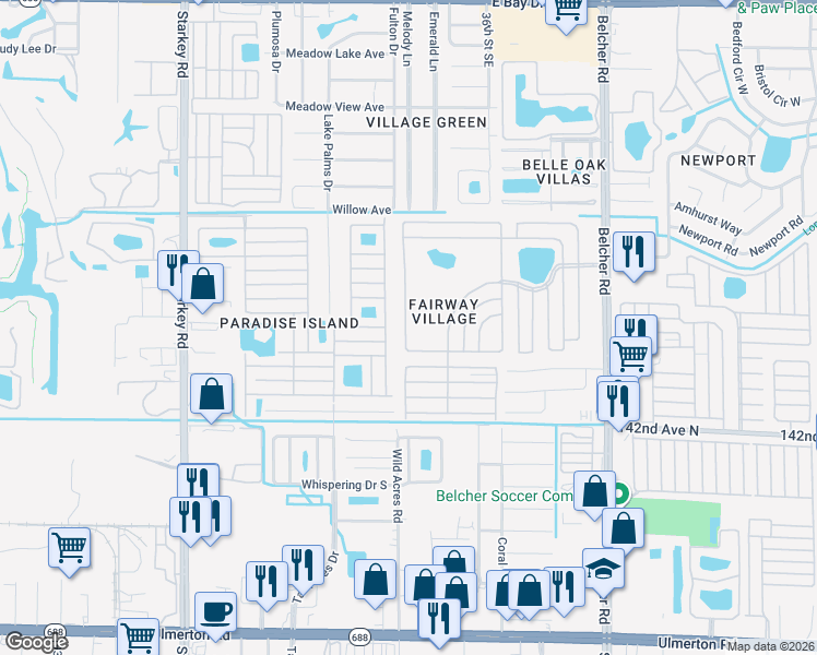 map of restaurants, bars, coffee shops, grocery stores, and more near 400-499 Eagle Drive West in Largo