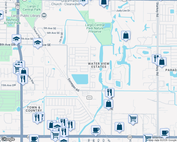 map of restaurants, bars, coffee shops, grocery stores, and more near 1200 14th Circle Southeast in Largo
