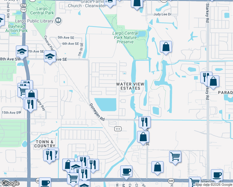 map of restaurants, bars, coffee shops, grocery stores, and more near 1200 14th Circle Southeast in Largo