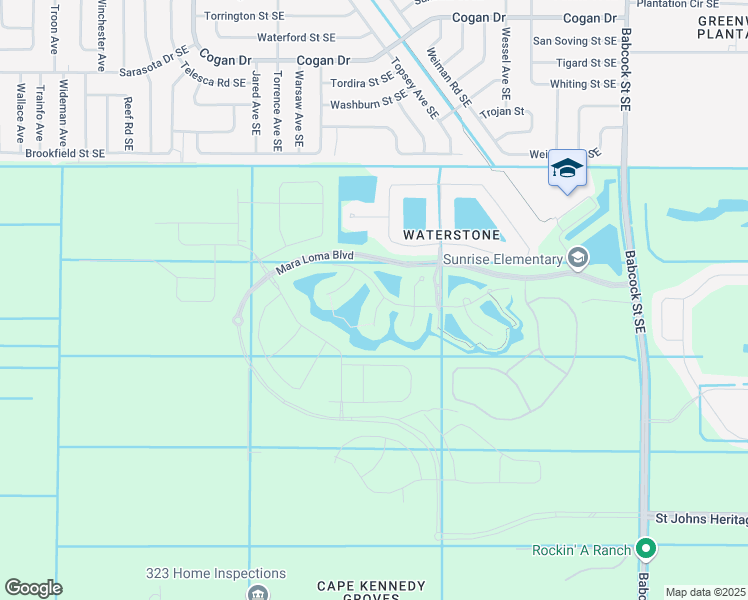 map of restaurants, bars, coffee shops, grocery stores, and more near 3520 Jute Lane Southeast in Palm Bay