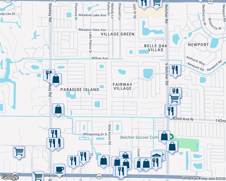 map of restaurants, bars, coffee shops, grocery stores, and more near 400-499 Eagle Drive West in Largo