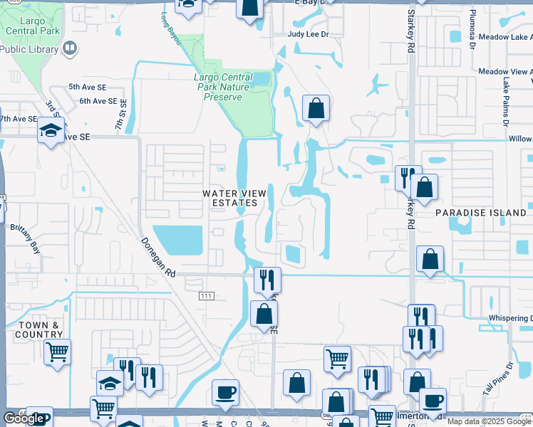 map of restaurants, bars, coffee shops, grocery stores, and more near 1420 Water View Drive West in Largo